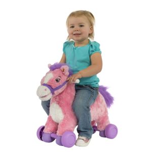 Rockin Rider candy pink plush rocking pony with wheels for babies toddlers ride on