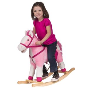 Rockin Rider pink plush rocking horse for toddlers girls sounds movement to ride on 