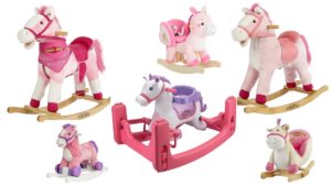 Pink plush rocking horses ponies with sounds ride on toys