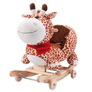 plush rocking giraffe with seat and belt wheels sound for 1 - 2 year old babies toddlers animal ride on toy