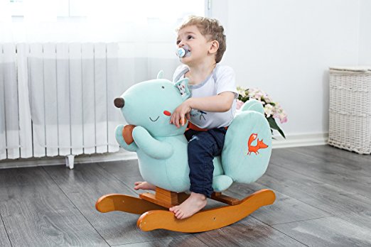 Labebe plush rocking squirrel with chair like safety seat and belt for babies toddlers
