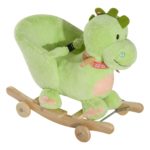 Qaba extra soft plush rocking dinosaur with seat and wheels for 1 year old babies and 2 years old toddlers