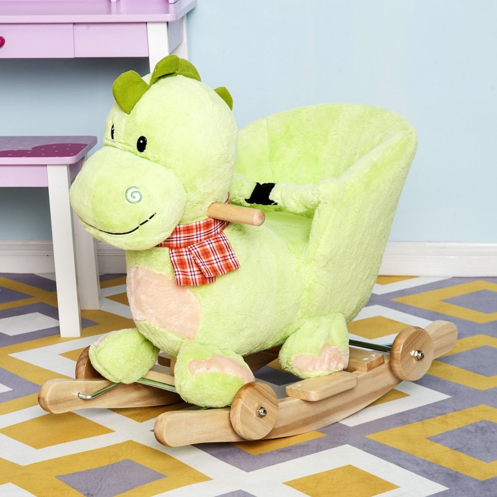 Qaba plush rocking dinoaur with seat and wheels for babies and toddlers