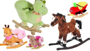 Plush animal rockers with chair like seats for babies and toddlers