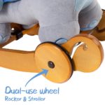 Plush rocking elephant with wheels converts to a roller