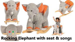 Plush elephant rocker with sound wheels for babies and toddlers