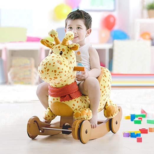 Soft large stuffed plush rocking giraffe chair with wheels decorates baby's room