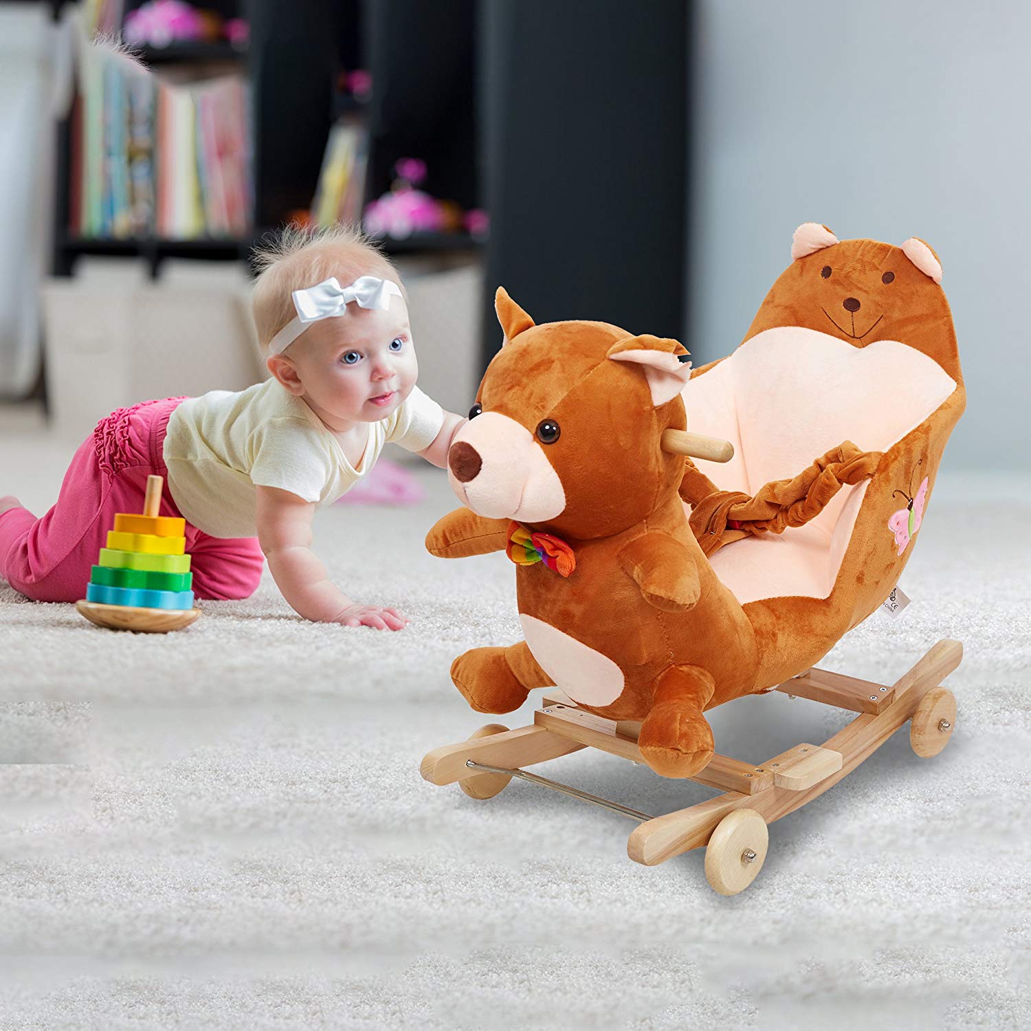 soft stuffed plush rocking animal chair for baby's nursery room decor