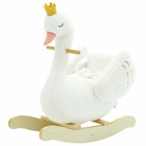 Labebe white plush swan rocking horse with seat and belt for babies and toddlers ride-on toy