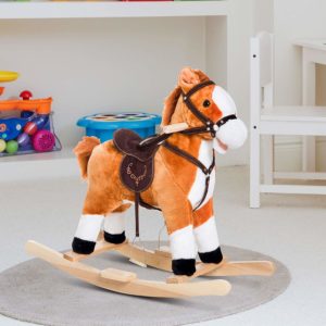 Qaba plush rocking horse with sound and movement for toddlers and kids