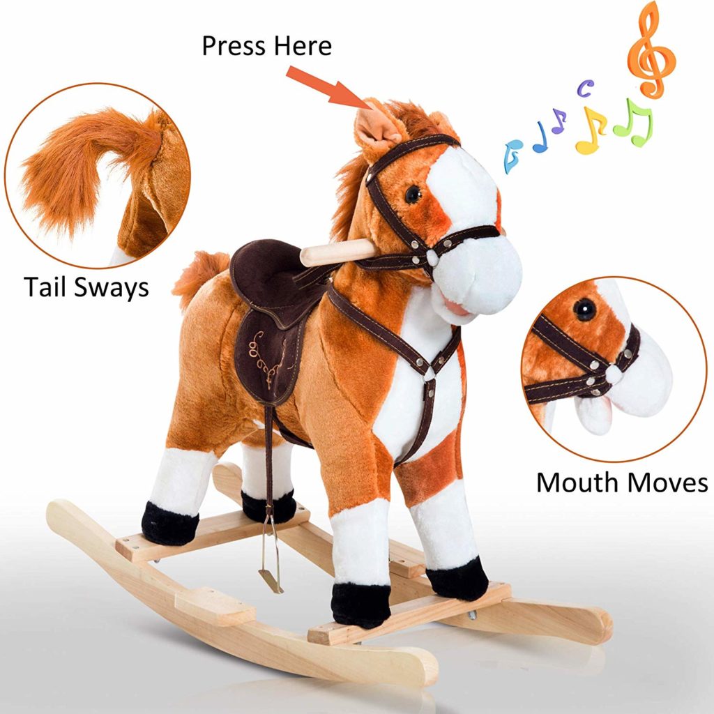 Qaba plush rocking horse with sound and movement