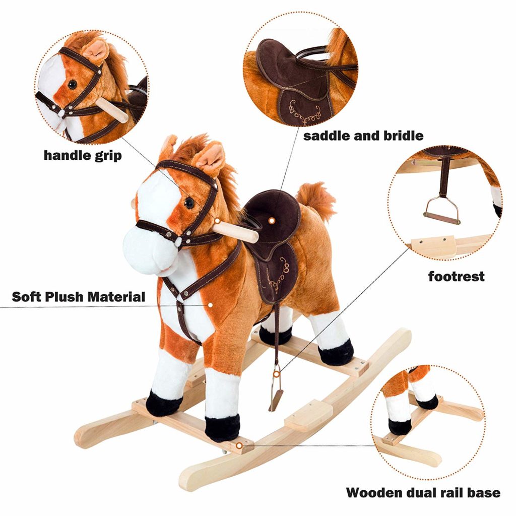 Qaba kids plush rocking horse with sound and movement comes with horse accessories