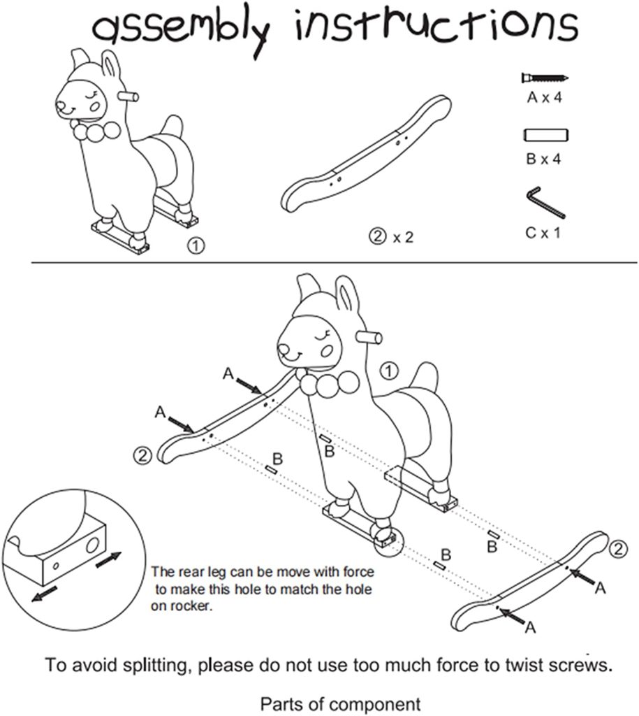 Easy to follow assembly Instructions for rocking horse Llama toy from Labebe